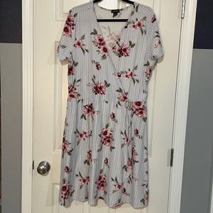 PLUS SIZE Justify Pink Floral and Light Blue Pin-Stripped Dress